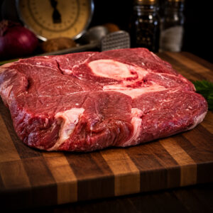 Marbled Bone-In Beef on Butcher Block country kitchen