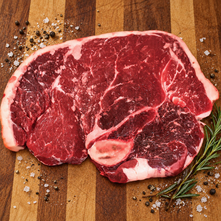 Marbled bone-in sirloin on Rustic Butcher Block
